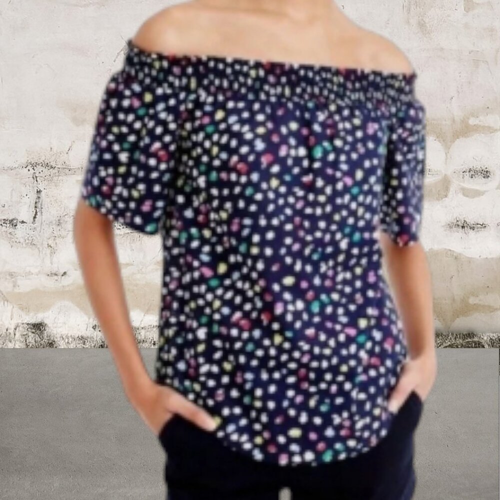 J Crew Happy Cat Print Off Shoulder Top Size 6
